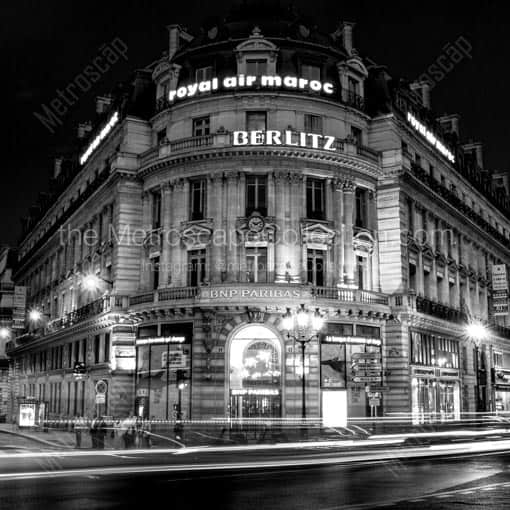 BNP Paribas at Night -- Paris Black and White Wall Art