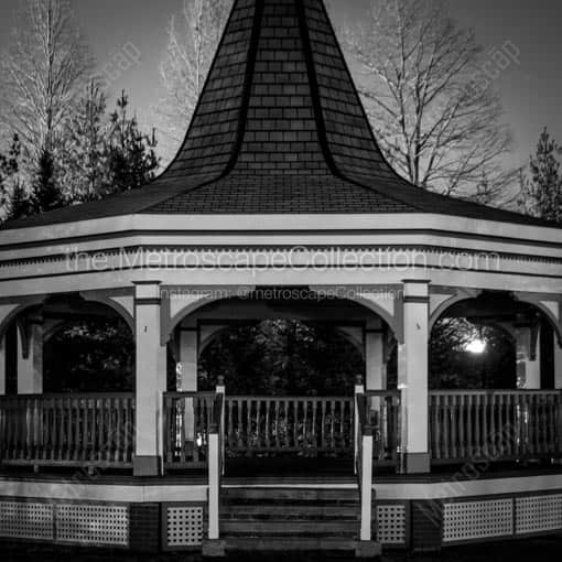 Matte Black MDF Framed Black and White Boardman Photograph: The Boardman Park Gazebo at Night in a Square Matte Black MDF Frame