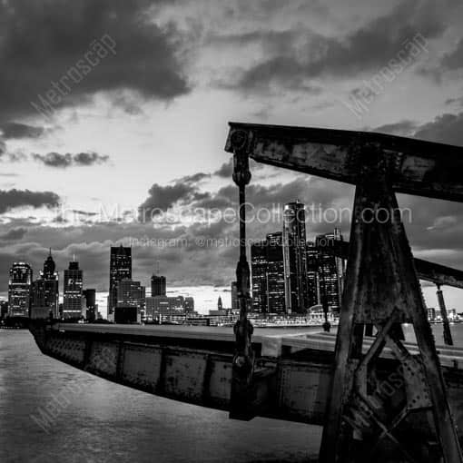 A Boat Dock on the Detroit River -- Detroit Black and White Wall Art