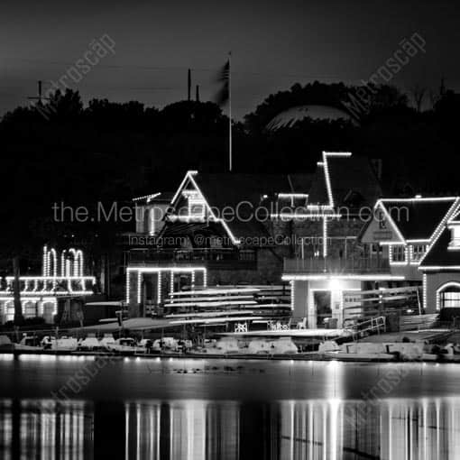 Part of Boathouse Row at Night -- Philadelphia Black and White Wall Art