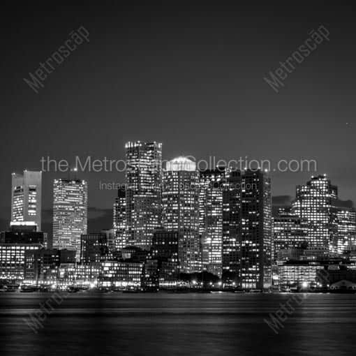 The Boston Skyline at Night -- Boston Black and White Wall Art