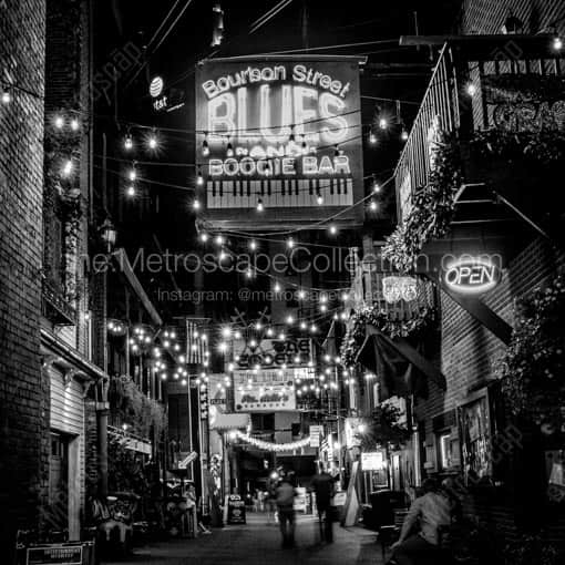 Printers Alley and the Bourbon Street Blues Boogie Bar -- Nashville Black and White Wall Art