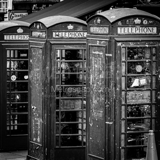 British Telephone Booths -- Edinburgh Black and White Wall Art