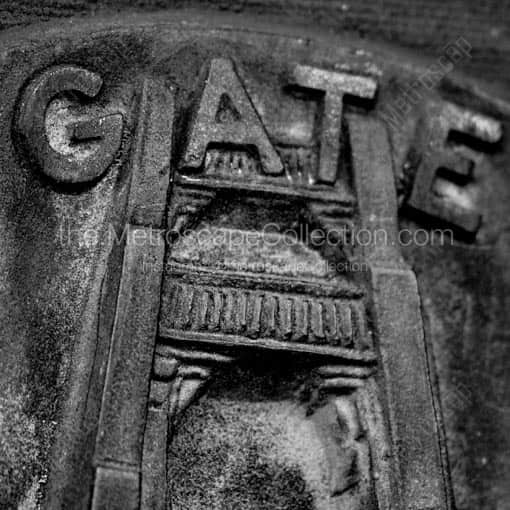 The Bronze Golden Gate Plaque on the GG Bridge -- San Francisco Black and White Wall Art