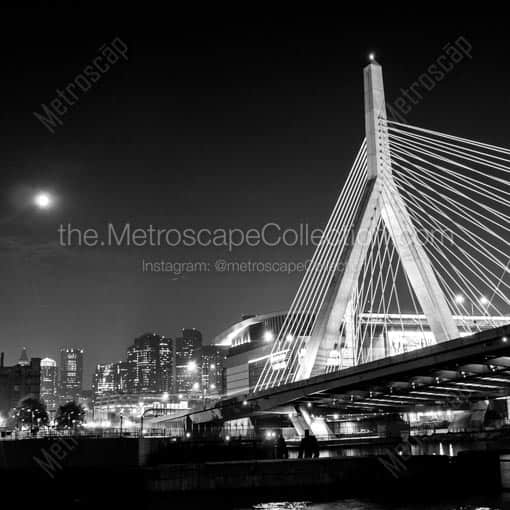 The Bunker Hill Bridge Under a Full Moon -- Boston Black and White Wall Art
