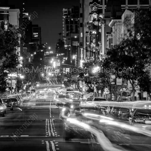 Taxi Cabs on Fifth Street in the Gaslamp Quarter -- San Diego Black and White Wall Art