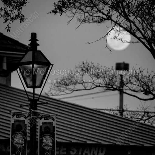 A Full Moon Above Cafe du Monde -- New Orleans Black and White Wall Art