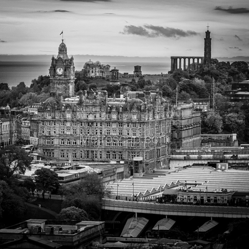 Calton Hill and the Balmoral Hotel -- Edinburgh Black and White Wall Art