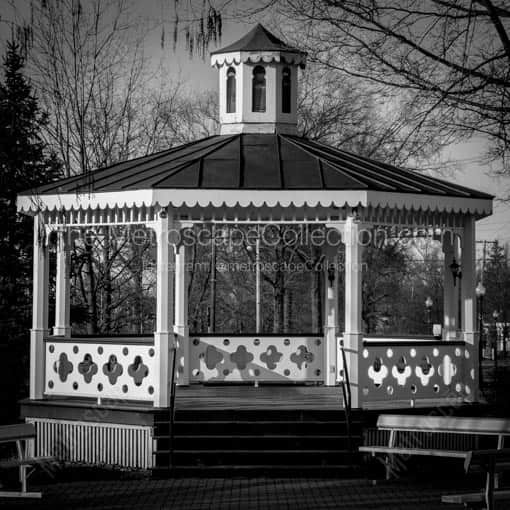 Matte Black MDF Framed Black and White Canfield Photograph: The Canfield Green Gazebo in a Square Matte Black MDF Frame