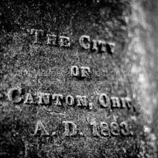 Matte Black WOOD Framed Black and White Canton Photograph: Canton Ohio Bell Inscription in a Square Matte Black Wood Frame