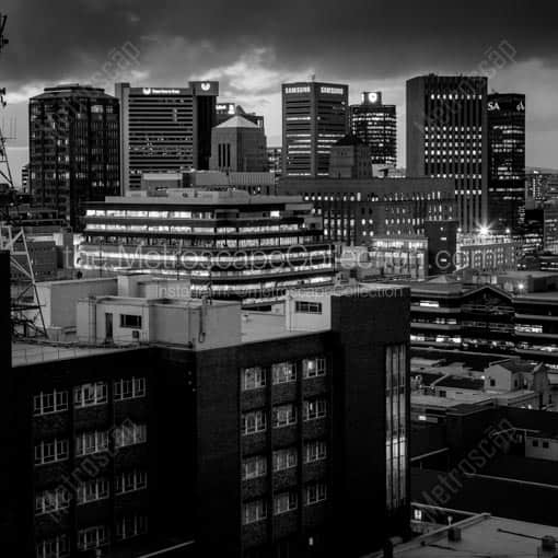 The Cape Town Skyline from District Six -- Cape Town Black and White Wall Art
