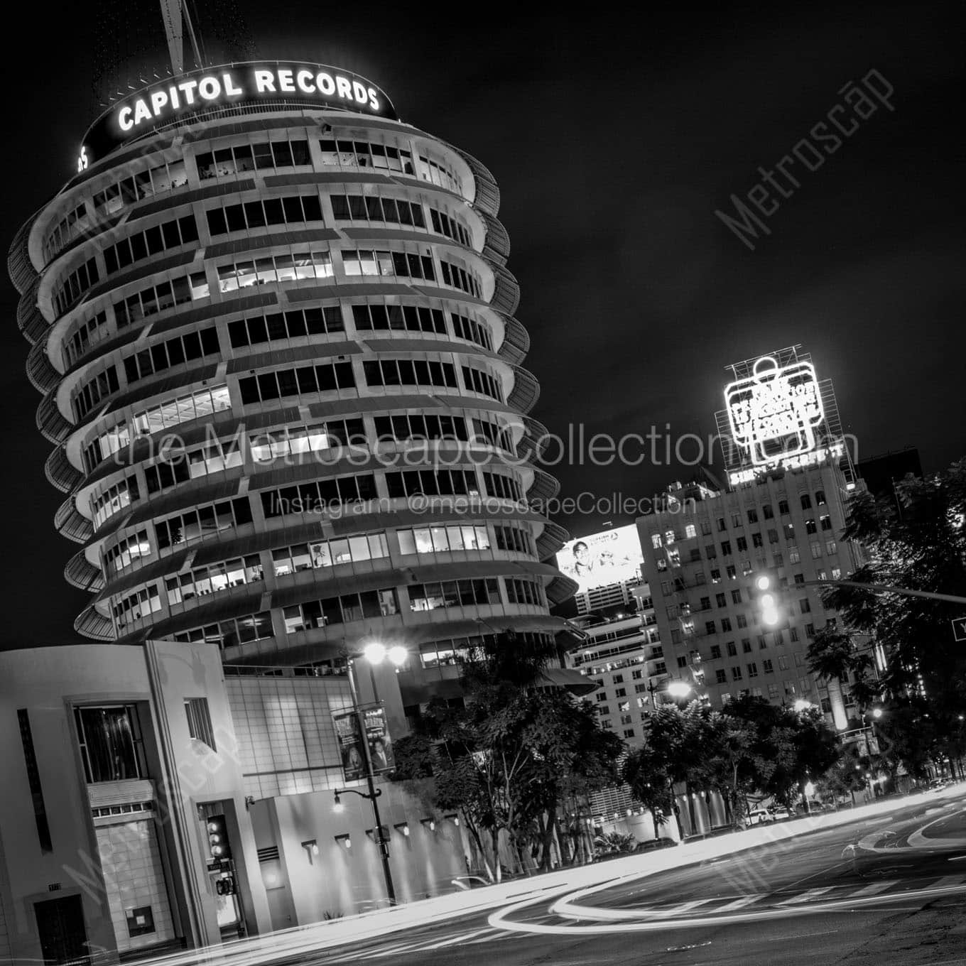 The Capitol Records Building at Night Wall Art square crop