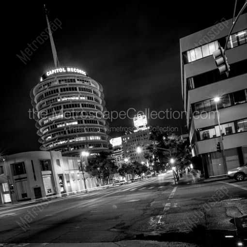 The Capitol Records Tower at Night -- Los Angeles Black and White Wall Art