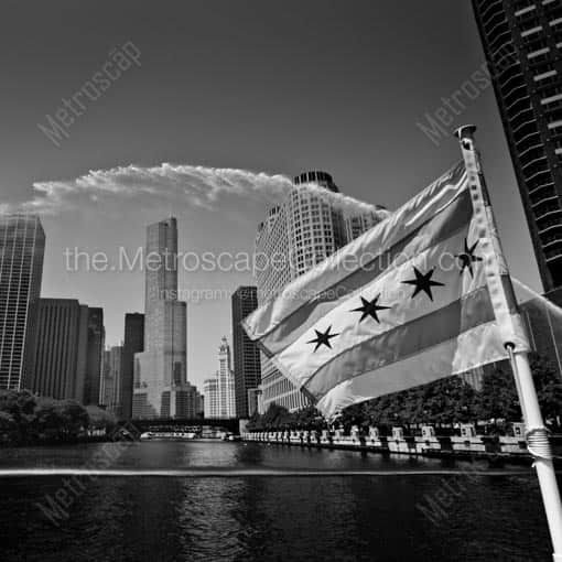 The Centennial Fountain over the Chicago River -- Chicago Black and White Wall Art