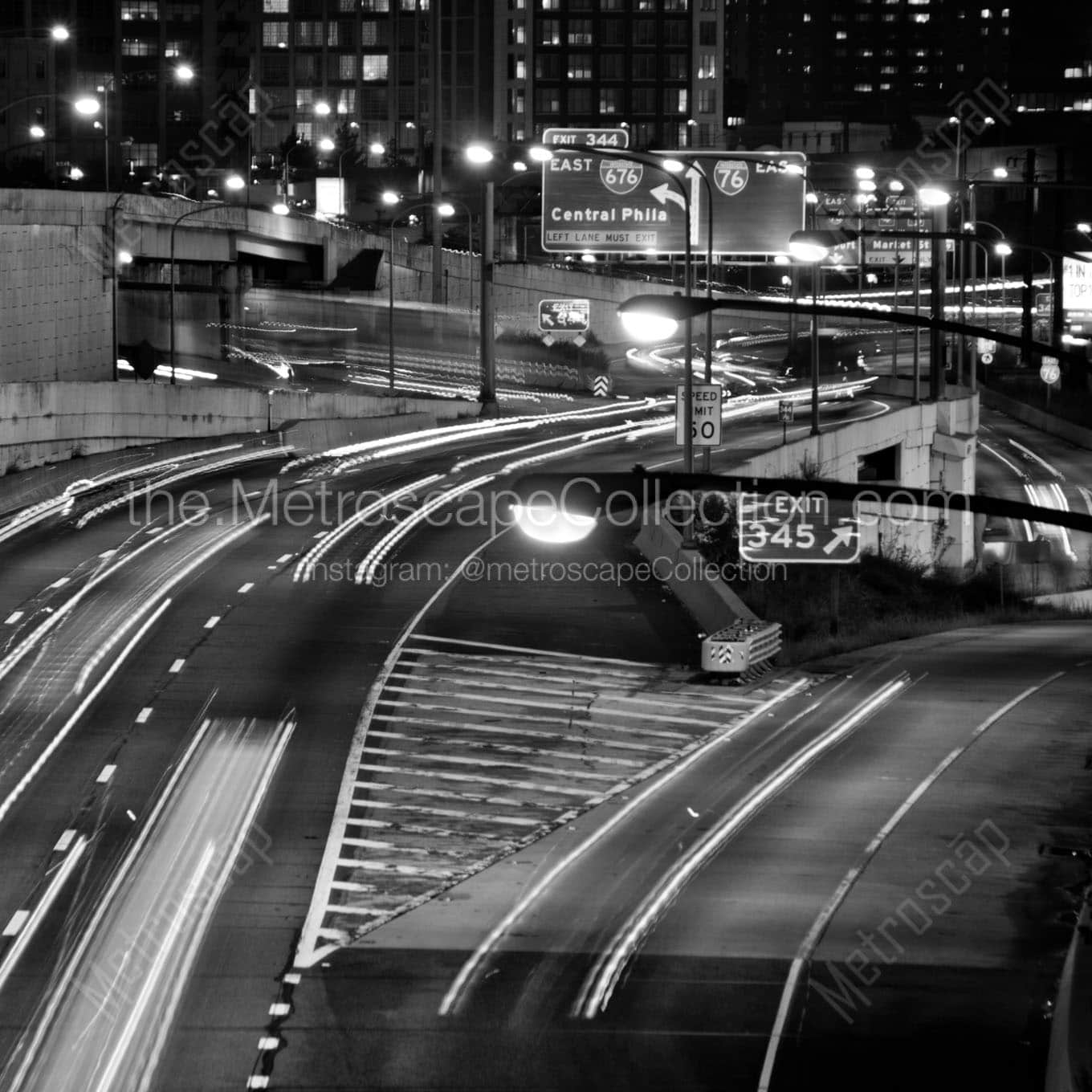 The Central Philadelphia Exit on I-76 in Center City Wall Art square crop