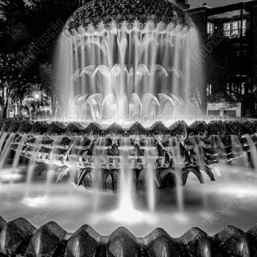 The Pineapple Fountain at Night -- Charleston Black and White Wall Art
