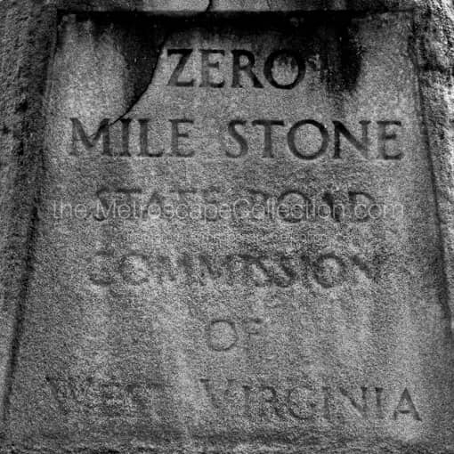 Charleston WV Zero Mile Stone Marker -- Charleston WV Black and White Wall Art