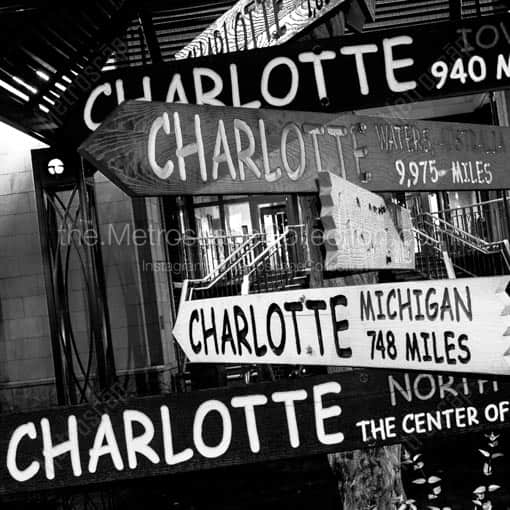 The Charlotte Signpost at The Green -- Charlotte Black and White Wall Art