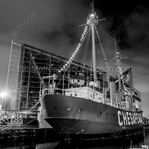 The Chesapeake Lightship on the Inner Harbor -- Baltimore Black and White Wall Art