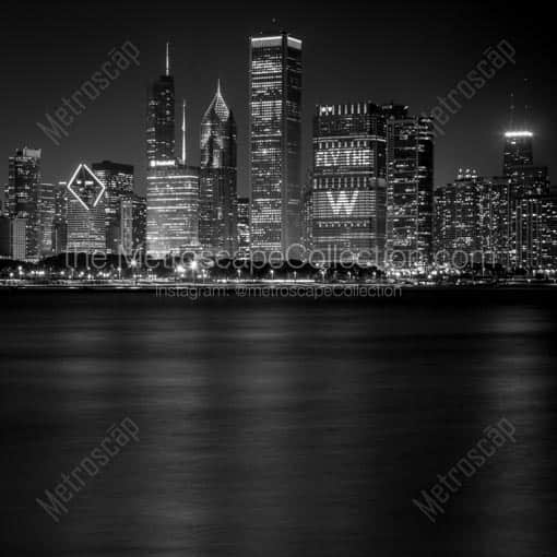 The Chicago Skyline Glistens during the 2016 World Series -- Chicago Black and White Wall Art