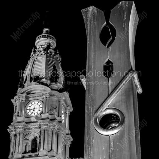 City Hall Tower and Clothespin -- Philadelphia Black and White Wall Art