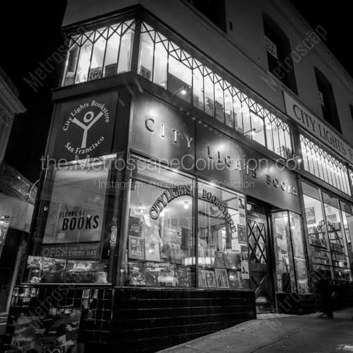 City Light Books on Columbus at Broadway -- San Francisco Black and White Wall Art
