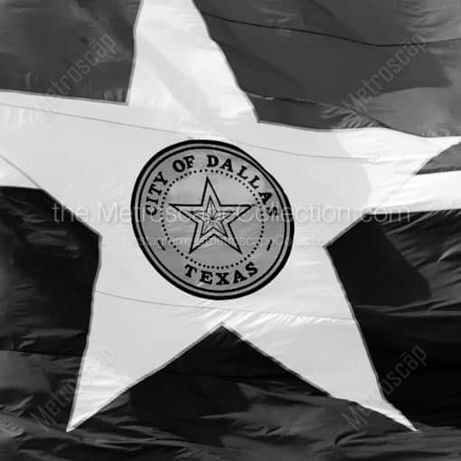 The City of Dallas Flag at City Hall -- Dallas Black and White Wall Art