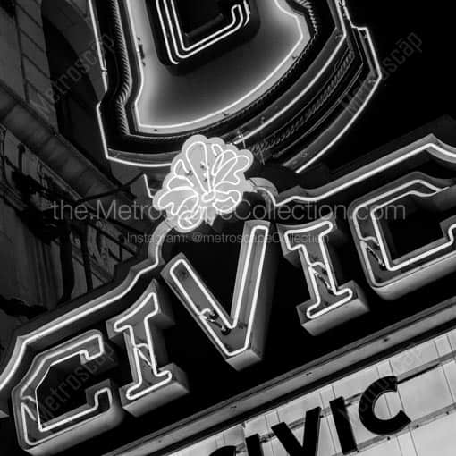 Civic Theater Sign at Night -- Akron Black and White Wall Art