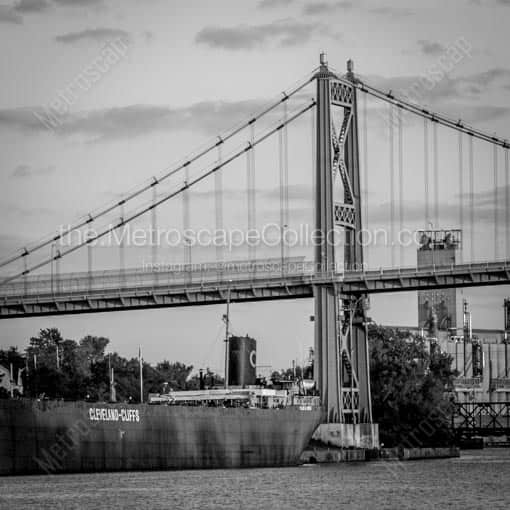 The Anthony Wayne Bridge and Cleveland-Cliffs Barge on the Maumee -- Toledo Black and White Wall Art