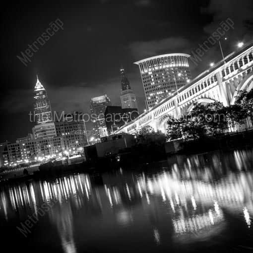 The Cleveland Skyline on a Tilted Angle -- Cleveland Black and White Wall Art