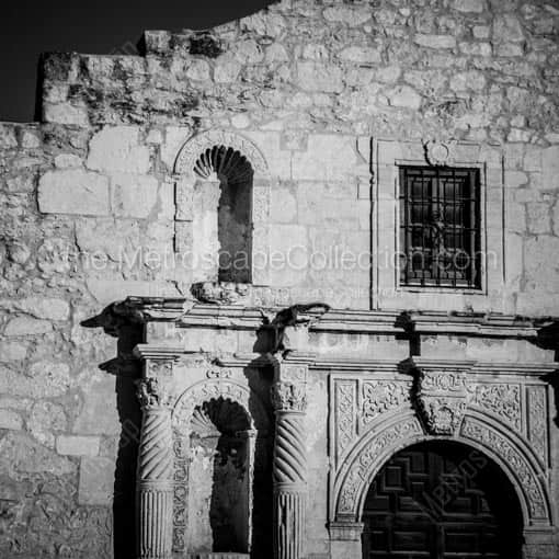 Close Up of the Alamo in Late Afternoon -- San Antonio Black and White Wall Art