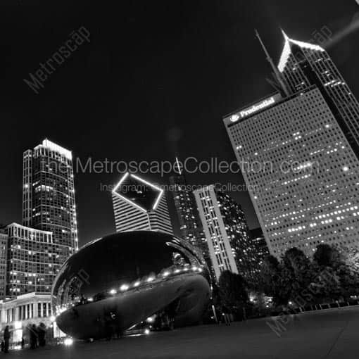 The Cloud Gate Bean at Night -- Chicago Black and White Wall Art