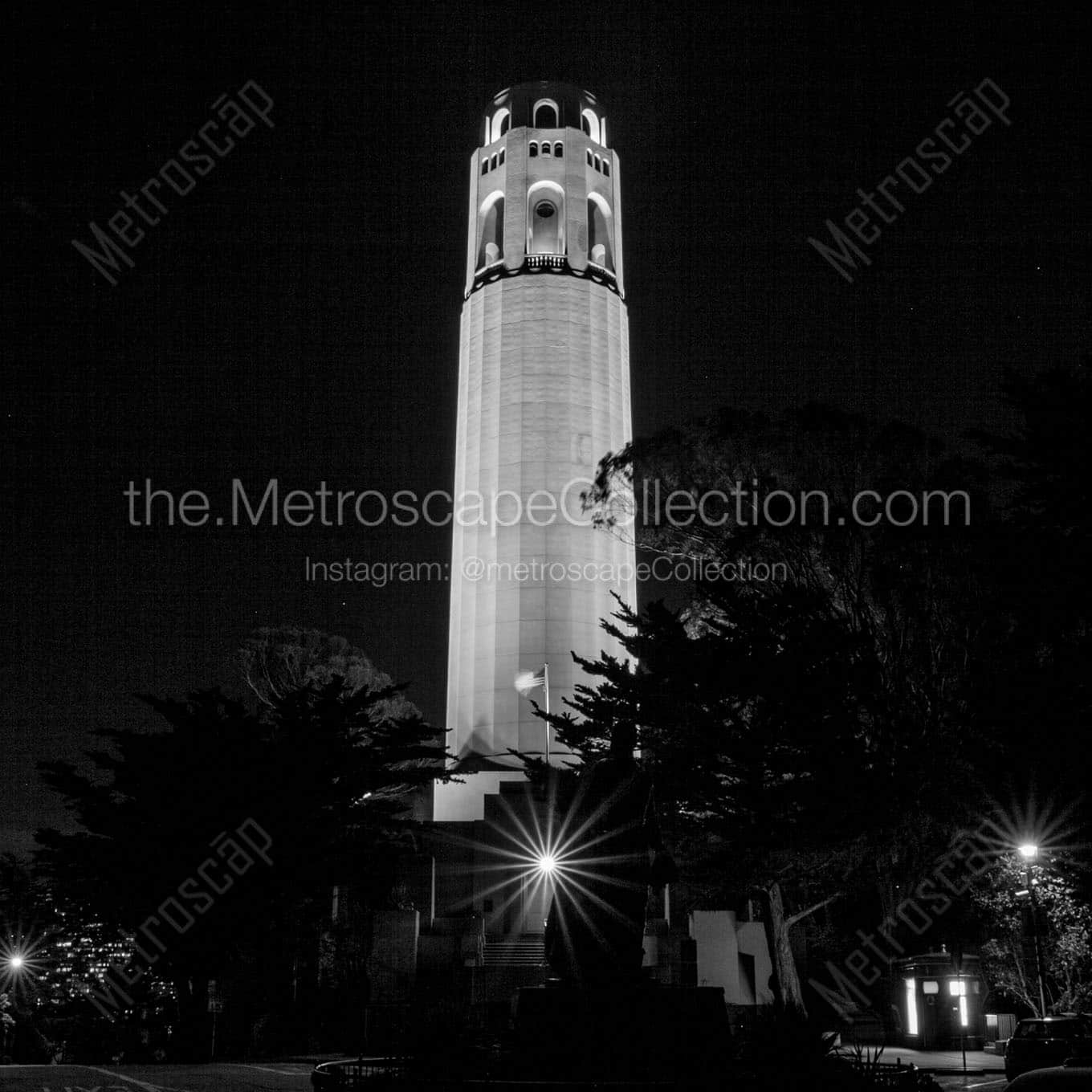 Coit Tower at Night Wall Art square crop