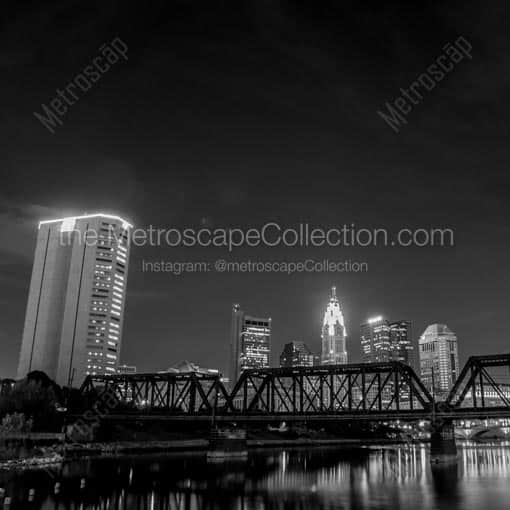 A Train Bridge Spans the Scioto River in Downtown Columbus -- Columbus Black and White Wall Art