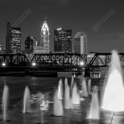 The Columbus Skyline from Northbank Park -- Columbus Black and White Wall Art