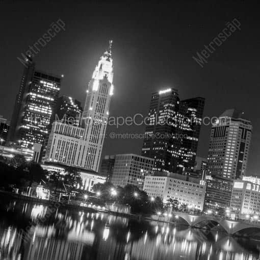 The Columbus Skyline on a Skewed Angle -- Columbus Black and White Wall Art