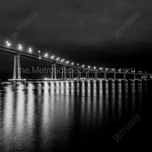 The Coronado Bridge at Night -- San Diego Black and White Wall Art