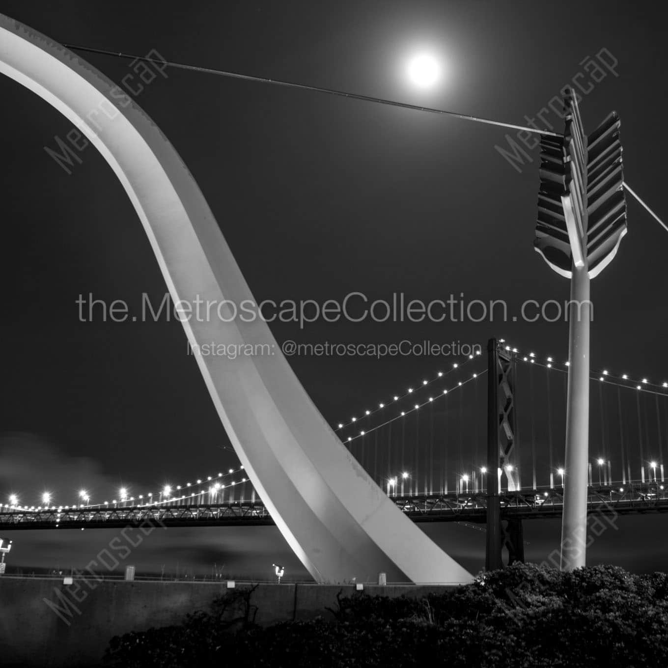 Cupids Arrow and Bay Bridge at Night Wall Art square crop