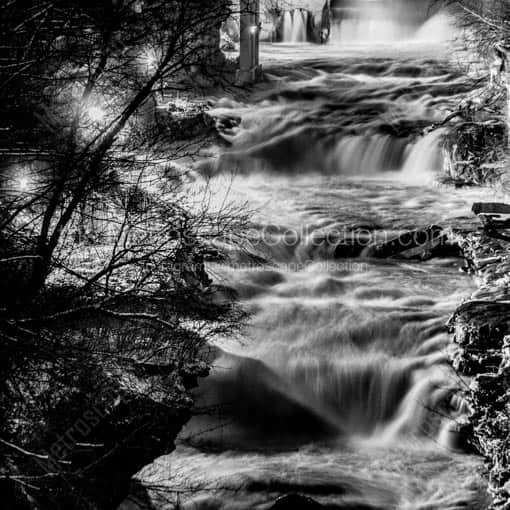 Cuyahoga Falls at Night -- Akron Black and White Wall Art