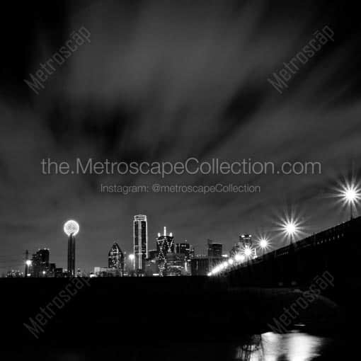 The Dallas Skyline from the Trinity Riverbed -- Dallas Black and White Wall Art
