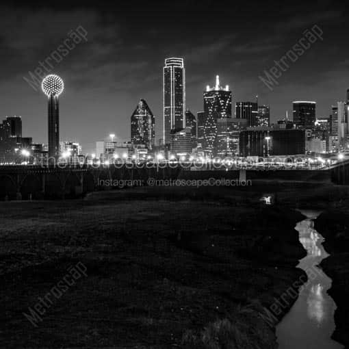 The Dallas Skyline from the Trinity River Flood Plain -- Dallas Black and White Wall Art