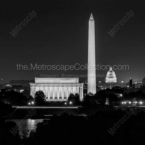 The Washington D.C. Skyline at Night -- Washington DC Black and White Wall Art