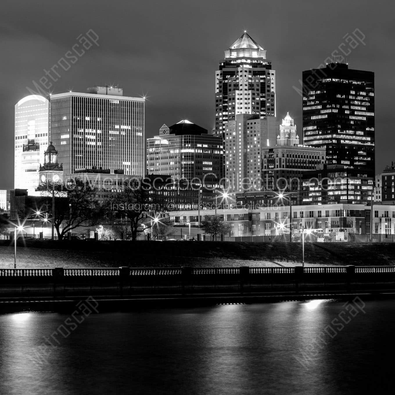 The Des Moines Iowa Skyline at Night Wall Art square crop