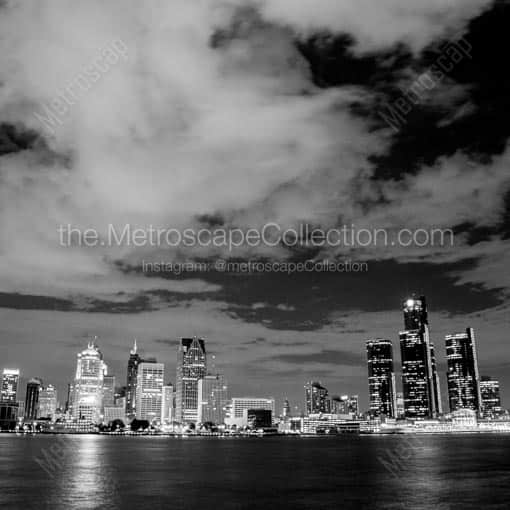 The Detroit Skyline from Windsor Ontario -- Detroit Black and White Wall Art