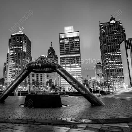 The Detroit Skyline from Hart Plaza -- Detroit Black and White Wall Art