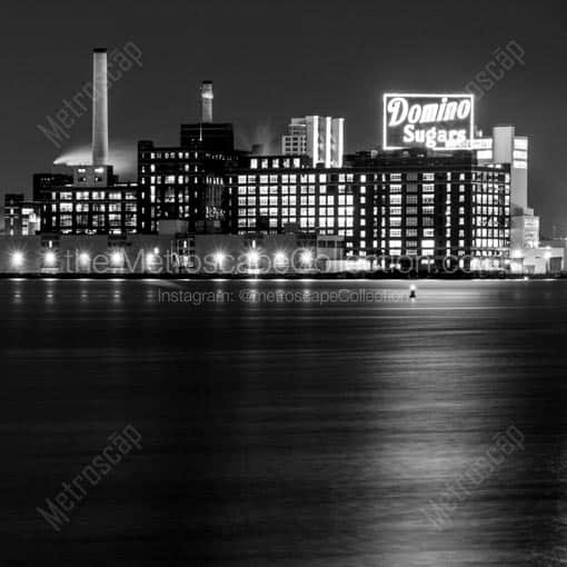 The Domino Sugars Plant Illuminates the Inner Harbor -- Baltimore Black and White Wall Art