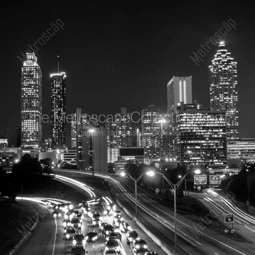 The Atlanta Skyline from Jackson Street Above Freedom Parkway -- Atlanta Black and White Wall Art