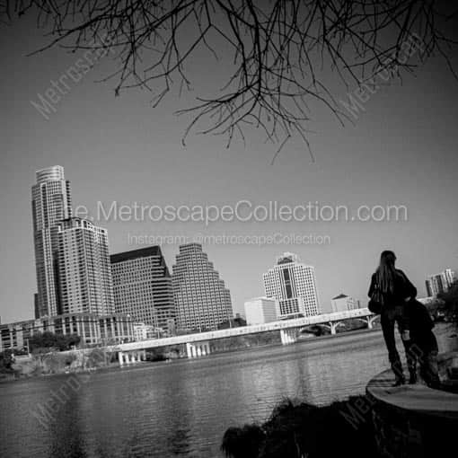 A Couple Enjoys the Afternoon Austin Skyline -- Austin Black and White Wall Art