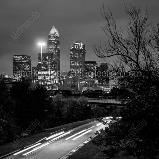 Downtown Charlotte over I-77 -- Charlotte Black and White Wall Art