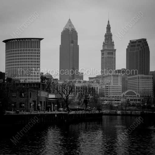 The Cleveland Skyline from Columbus Road -- Cleveland Black and White Wall Art